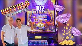 Buffalo Diamond slot machine! 102 free games 4x all pays 4$ bet! Huge win again!