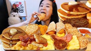 McDonald's XL BREAKFAST MUKBANG! Hotcakes, Breakfast Wraps, Bacon, McMuffins & Sausages - ASMR