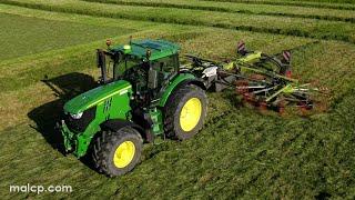 4k Hay 2023 John Deere 6215R tractor with a Claas Liner 2900 Business in Snape, Suffolk.