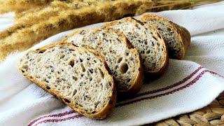 Любимый Домашний хлеб на пшеничной закваске с цельнозерновой мукой и льном!