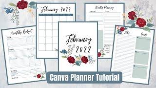 Beautiful Printable Planner for February 2022 using CANVA ~ Digital Plan With Me Tutorial