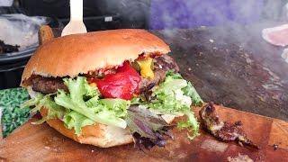 Gourmet Burger of English Beef and Bacon Tasted in SouthBank Centre, London. Street Food