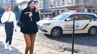 Tram ride and walk through the city center. Lviv Ukraine 4K 2023