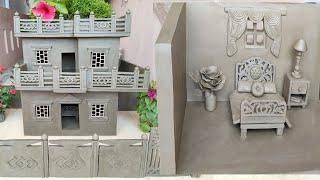 How to Build A Modern Clay House With Bedroom Interior Bed Side Table & Rose Making to Easy Way