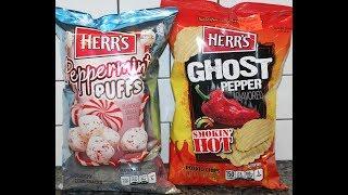 Herr’s: Peppermint Puffs Snack Balls and Ghost Pepper Smokin’ Hot Potato Chips Review