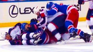 Vincent Trocheck Open Ice Hit on Johnny Gaudreau HUGE FIGHT (FULL CLIP)   Rangers vs Blue Jackets