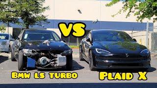 Tesla Plaid X vs Insane 1100whp ls swapped bmw e92