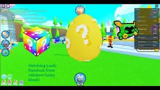 Breaking a RAINBOW LUCKY BLOCK and hatching a Lucki Dominus from it (Pet Simulator X)