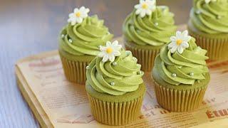 Bánh cupcake trà xanh | Matcha cupcakes with matcha buttercream