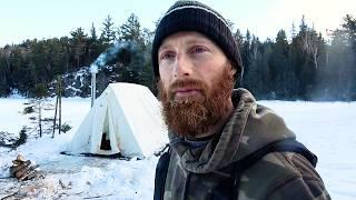 3-Day Extreme Winter Camping Challenge - 25-Mile Snowshoe, Hot Tent & Remote Ice Fishing