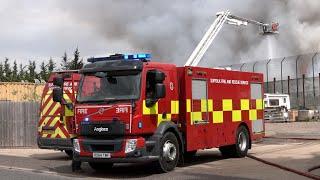 Fire engines rush to a large fire at a recycling centre in Suffolk 