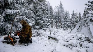 Caught in the snow at -10 degrees - solo winter overnighter in hot tent