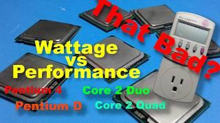 Wattage vs Performance for Pentium 4, Pentium D, C2D, Core 2 Quad