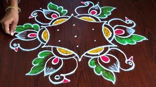 Birds rangoli || rangoli designs || simple muggulu ||