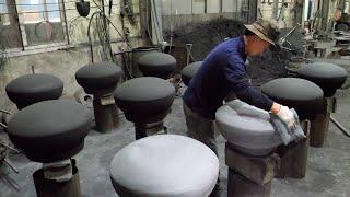 The process of making Korean traditional iron pot. Korean casting factory over 100 years