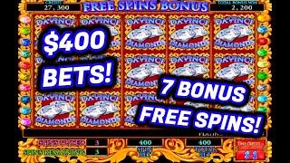 WITH FREE SPINS LIKE THESE YOU COULD QUIT YOUR JOB! ($400) MAX BET!  Da Vinci Diamonds Slot!