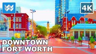 [4K] Sundance Square in Downtown Fort Worth, Texas - Night Walking Tour - Dallas Travel Guide 