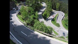 Bus driving in the Swiss mountains (Alps) - Bussiga Alpides