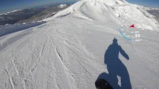 Альпика 2019г, скоростной спуск на сноуборде. 100 км\ч !!! Полный спуск с отметки 2256м.