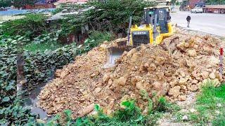 Wonderful Show LANDFilling By Excellent Skill Operator DOZER SHANTUI DH17B2 wth Dump Truck unloading