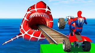 GTA 5 Crazy Ragdolls | Spiderman by Quad Bike On Rainbow Spiders Bridge (Spider Shark Jumps)