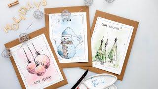 Watercolor Christmas cards idea - easy tutorial for beginners