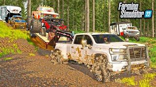 LIFTED TRUCKS GO MUDDING! (DEEP MUD TRAIL!) |  FARMING SIMULATOR 22