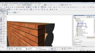 АРХИКАД МНОГОСЛОЙНАЯ СТЕНА   БРУС ОБЛОЖЕННЫЙ КИРПИЧОМ