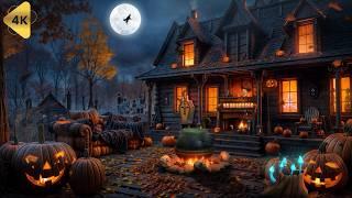 Cozy Autumn Witch's House Halloween Ambience with Crackling Fire & Cauldron Boil, Nature Sounds ️