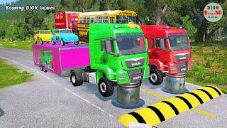 Double Flatbed Trailer Truck vs speed bumps|Busses vs speed bumps|Beamng Drive|1033