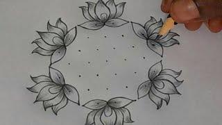 New year 2023 special7*4dot beautiful lotus design creative rangoli @liniviyacreativerangoli9974