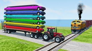 Flatbed Trailer Truck Potholes Transport Car Portal Trap Rescue - Cars vs Speed Bumps - BeamNG.drive