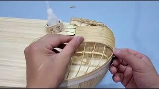 proses pembuatan miniatur kapal full dari bambu 