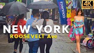 Heavy Rain Walking Roosevelt Avenue Jackson Heights, Queens NYC | Street Hustle 4k August 7, 2024