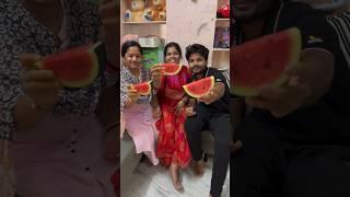 Funny watermelon  challenge with  sis and mom #youtubeshorts #funny #challenge #shorts