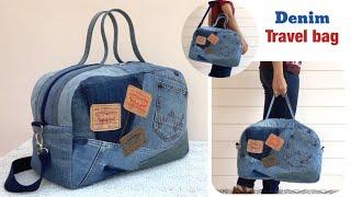 How to sew a denim travel bag tutorial, sewing diy travel bag from old jeans , old jeans reuse ideas