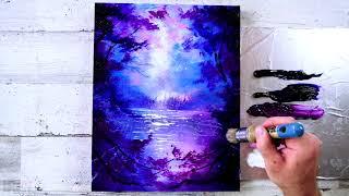 How to paint magical purple landscape / Oval Brush Art / Acrylics