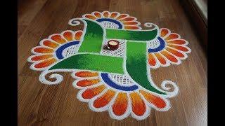 4x4 dots attractive swastik rangoli design for Diwali |  Dhanteras special diwali rangoli designs