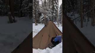 Hot Tenting in Deep Snow! #camping #hottent #soloadventure #outdoortent #tentstove #luxurycamping