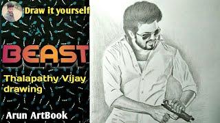 Beast Thalapathy Vijay Drawing 2021 | Beast vijay drawing | Arun ArtBook |