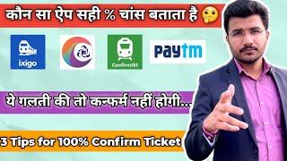 कौन सी ऐप में सही कन्फर्म % दिखाता है | 3 Tips For Confirm Ticket in waiting | Ixigo Paytm Irctc