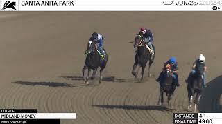 Work of the Day at Santa Anita Park: Midland Money Worked 4 Furlongs in 49.60 on June 28th, 2024.