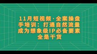 #最新网赚项目 11月短视频·全案操盘手培训：打通自然流量 成为想象级IP必备要素 全是干货