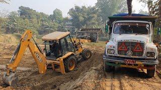 JCB Backhoe Collecting Soil and Loading in Dump Truck - Tractor Carrying Soil - JCB Tractor Video