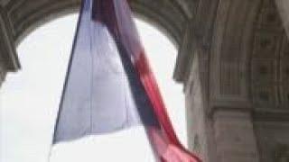 France / Germany / Russia / UK - Macron leads Paris ceremony marking VE Day / Brandenburg Gate lit u