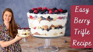 EASY BERRY TRIFLE RECIPE: Trifle with layers of vanilla pound cake and fresh summer berries!