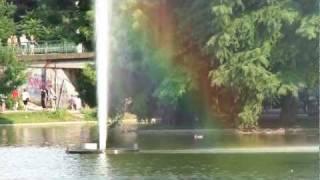 Titan Lake - rainbow fountain, birds, people and garbage