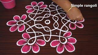 Simple Flower Sikku kolam with dots | Melikala muggulu designs | rangoli for beginners