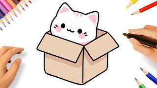 HOW TO DRAW A CUTE KAWAII CAT IN A BOX EASY STEP BY STEP 