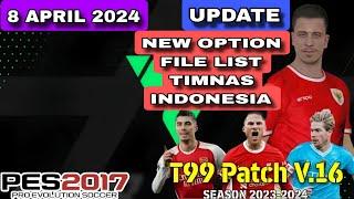NEW OPTION FILE T99 PATCH V16 Update 8 APRIL 2024 | PES 2017